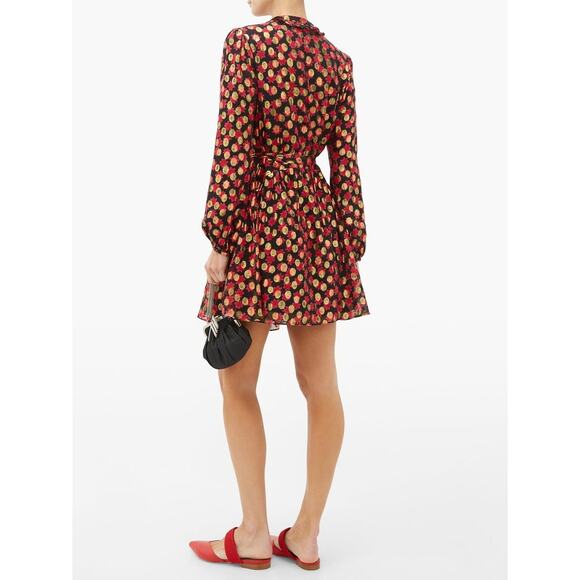 Saloni Red Gold Silk Tilly Floral Print Polka Dot Mini Dress Size 4 - Picture 2 of 7